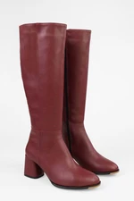 Shoeberry Women's Kiella Burgundy Leather Heeled Boots