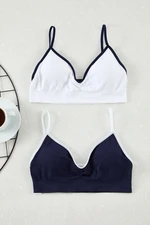 Trendyol Navy Blue-White 2-Pack Seamless/Seamless Non-wired Cupped Bustier Knitted Bra