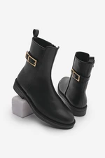 Marjin Women's Gold Belt Accessory Casual Boots Soplen Black