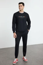 Trendyol Men's Black Embroidered Knitted Pajama Set