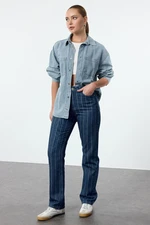 Trendyol Blue Striped High Waist Straight Jeans