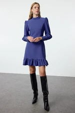 Trendyol Indigo A-Line High Collar Skirt Gathered Mini Woven Dress