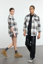 Trendyol Beige Unisex Regular Fit Winter Plaid Checked Lumberjack Jacket Shirt