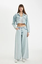 DEFACTO Palazzo High Waist Long Jean Washed Trousers