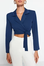 Trendyol Navy Blue Crop Woven Blazer Tie Jacket