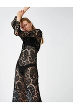 Koton Long Sleeve Lace Midi Dress