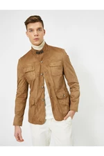 Koton Men's Brown Long Sleeve Button Detailed Jacket