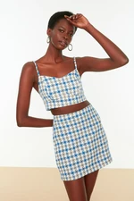 Trendyol Blue Plaid Halter Crop Top