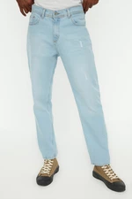 Trendyol modré pánske roztrhané džínsy s voľným strihom