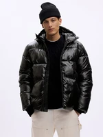 Black Men's Winter Quilted Hooded Jacket GAP PrimaLoft®