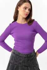 Lafaba Dámský fialový pletený svetr s kulatým výstřihem
