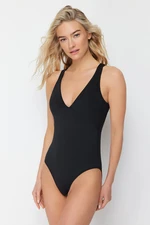 Trendyol Black V Neck Regular Swimsuit