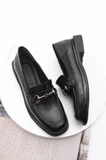 Dámské mokasíny Marjin, boty s přezkou, špičaté špičky, černé.