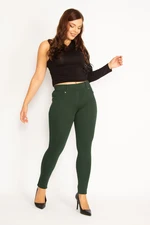 Şans Women's Plus Size Green Leggings With Ornamental Front Pockets And Back Pockets