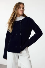 Trendyol Navy Blue Furry Coat-Looking Knitwear Cardigan