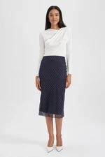 DEFACTO Straight Fit Polka Dot Normal Waist Lined Midi Skirt