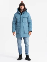 Ombre Insulated long men's jacket with reflective elements - blue