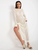 Ecru maxi knitted dress with openwork pattern