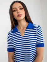 Dark blue and white striped knitted blouse