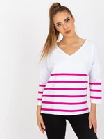 Basic white and fuchsia blouse with 3/4 sleeves RUE PARIS