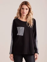 Wide-cut blouse with decorative pocket, black