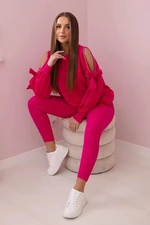 Set of sweatshirt with bow on sleeves and fuchsia leggings