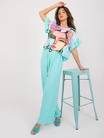 Mint summer set with printed blouse