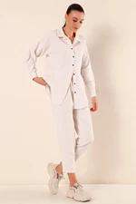 Bigdart Women's Cream Oversize Linen Bottom Top Set 6622