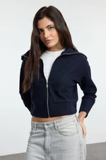 Trendyol Navy Blue Regular/Normal Pattern Zippered Collar Knitted Sweatshirt