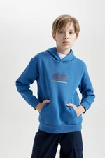 DEFACTO Boy's Hooded Back Printed Pocket Thick Sweatshirt