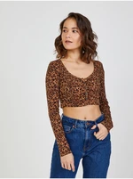 TALLY WEiJL Hnedý crop top so zvieracím vzorom TALLY