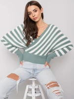 RUE PARIS Women's mint white sweater with a triangle neckline