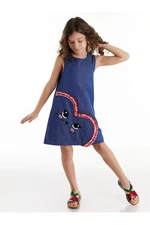 Denokids Cat Love Girl's Woven Navy Blue Summer Dress