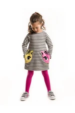 Denokids Gray Twin Cat Pocket Long Sleeve Striped Girl's Dress