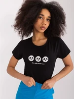 Black cotton T-shirt with pandas BASIC FEEL GOOD