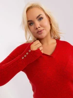 Red plus size V-neck sweater