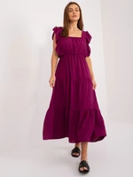 Dark purple midi dress with ruffles