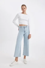 DEFACTO Culotte High Waist Washed Long Jean Trousers