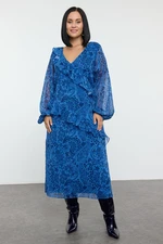 Trendyol Curve Navy Blue Chiffon Woven Plus Size Dress