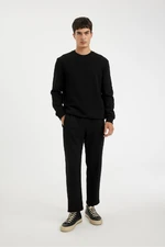 DEFACTO Slim Fit Slim Cut Zippered Basic Straight Leg Black Sweatpants