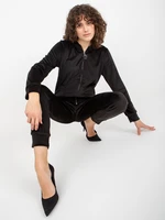 Women's black velour set with zip-up sweatshirt