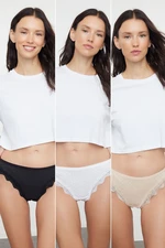 Trendyol Black-White-Skin 3-Pack 100% Cotton Thong Knitted Panties