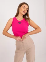 Fuchsia women's ribbed top with a round neckline