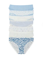 Blue and ecru women's printed panties 7-pack