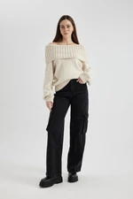 DEFACTO Straight Fit Cargo High Waist Long Jean Trousers