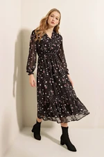 Bigdart 2137 Patterned Chiffon Dress - Black