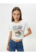 Koton Printed Crop T-Shirt Short Sleeve Crew Neck Cotton