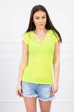 Blouse with lace neckline yellow neon