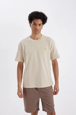 DEFACTO Men's Beige Oversize Fit Wide Cut Crew Neck Printed Cotton Short Sleeve T-Shirt