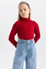 DEFACTO Girl Red Turtleneck Basic Plain Knitwear Sweater